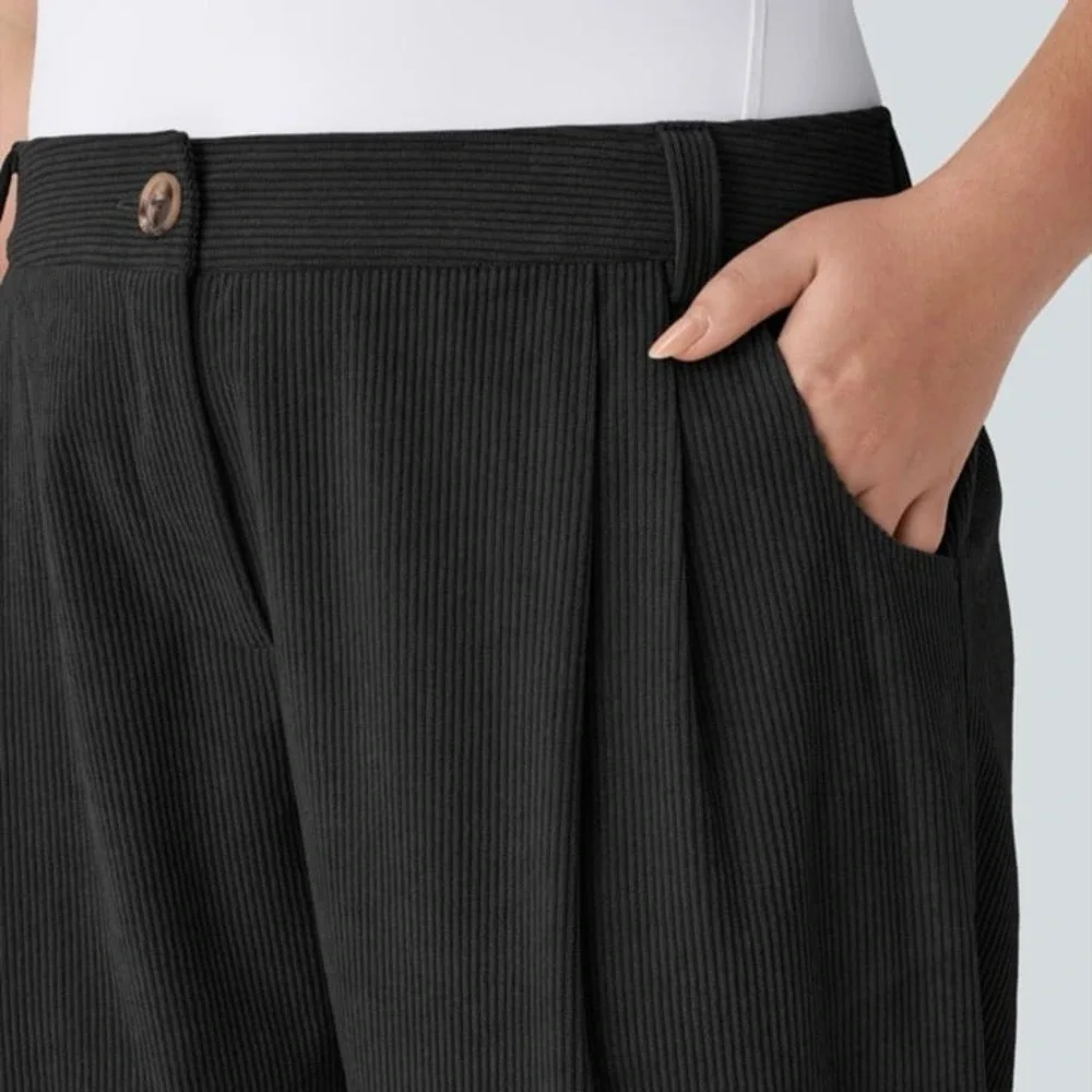 Halara AuraCord Mid‎ Rise Corduroy Casual Pants Black 1X
